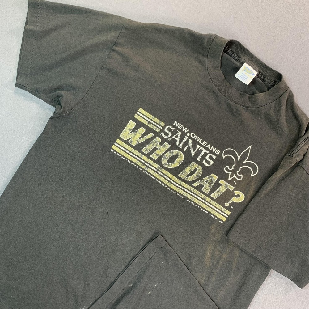 VTG New Orleans Saints T Shirt Men XL Black NFL Football Trench Who Dat SGL STCH